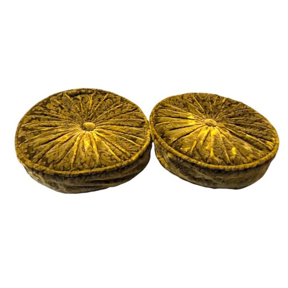 Set of Vintage Round Gathered Crush Velvet floral Cushions Chic Filled Luxury - Picture 6 of 16